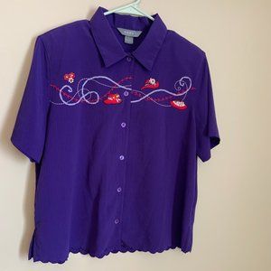 Vintage Koret Purple Embroidered Blouse Red Hats